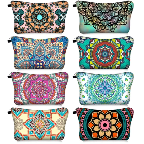 Mandala Print Makeup Bag Bohemian Ethnic Pattern Cosmetic Pouch Travel Toiletry Storage Organizer For Women Polyester