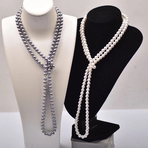 Hepburn Stil Lange Künstliche Perlenhalskette Elegante Mehrlagige Pulverkette Französische Retro Perlen Halsschmuck Für Damen