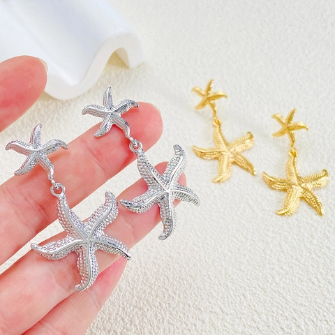 Bohemian Alloy Starfish Seashell Drop Earrings For Women Summer Beach Vacation Gold Silver Ocean Theme Jewelry Gift