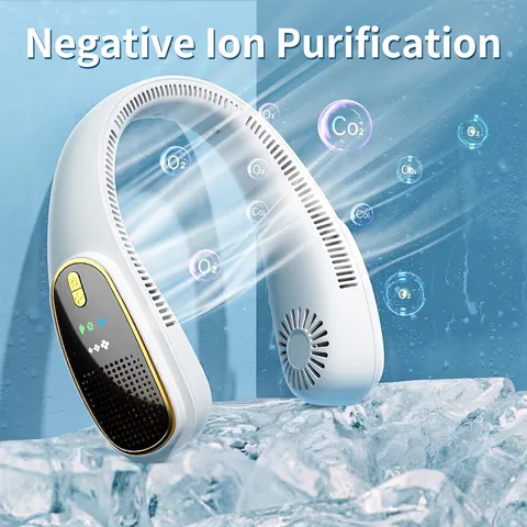 Ventilatore Da Collo Portatile Senza Pale Purificatore Aria Ioni Negativi USB Ricaricabile Raffreddamento Silenzioso Display LCD