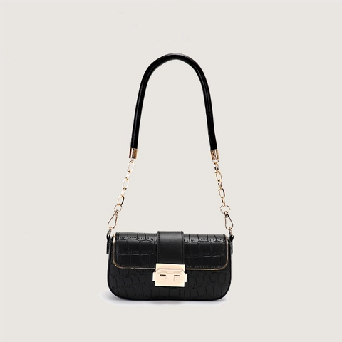 Crocodile Pattern PU Leather Shoulder Bag With Gold Chain Strap Crossbody Square Flap Lock Retro Fashion For Women