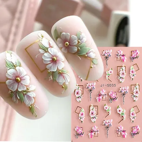 Nagelkunst Aufkleber 5D Geprägt Relief Blumenmuster Tulpe DIY Maniküre Dekore Selbstklebend Für Frauen Elegant