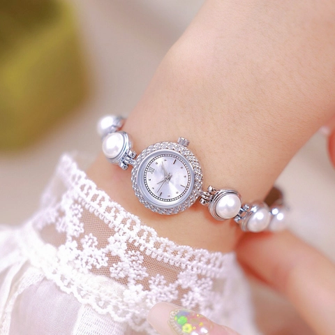 Elegante Orologio Da Polso Al Quarzo Con Bracciale Di Perle Artificiali E Ghiera In Strass Per Donna Ideale Per Uso Quotidiano E Feste