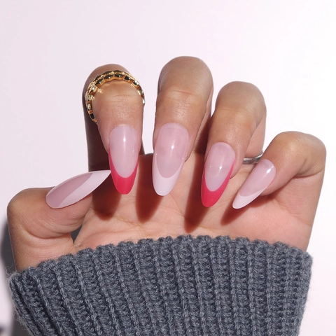 Unghie Finte Francesi Forma Mandorla Press On Nails Colori Contrastanti Lunghe Per Donne Ragazze Rosa Nude