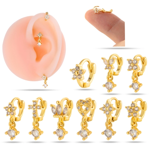 Kleine Piercing Ring Oorbellen Zirkoon Koper Micro Paved Kraakbeen Oorbeentje Studs Vlinder Hart Bloem Ster Voor Dames