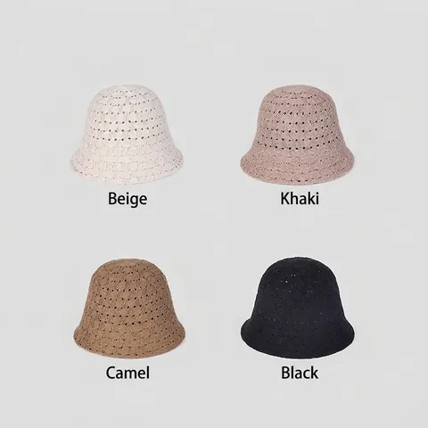 Vissershoed Dames Opengewerkt Gebreid Ademend Polyester Zonbescherming Opvouwbaar Casual Effen Kleur