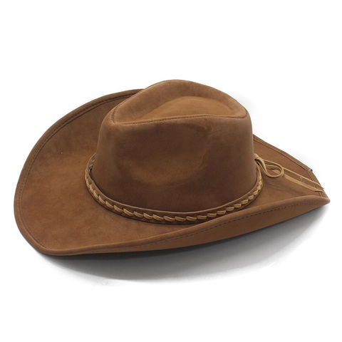 Cappello Da Cowboy Western Vintage Pelle PU Tesa Larga Fascia Intrecciata Retro Viaggio Esterno Fedora Sole