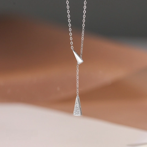 Geometrische Driehoek Kwastje Ketting S999 Sterling Zilver Zirkoon Minimalistische Y-Vorm Sleutelbeen Ketting Voor Dames Mode