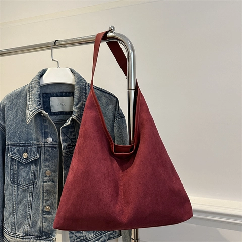 Retro Faux Suede Large Capacity Tote Bag Minimalist Vintage Underarm Shoulder Bag For Women Daily Casual Handbag