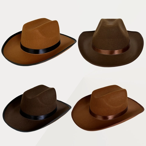 Vintage Western Cowboy Hat Men Women Kids Polyester Wide Brim Fedora Jazz Hat Retro Outdoor Party Accessories