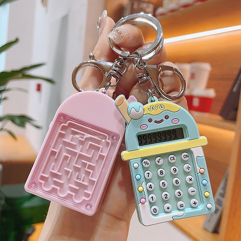 Mini Calculator Keychain Plastic Silicone Milk Tea Cup Shaped Cartoon Portable Schoolbag Pendant Gift For Students