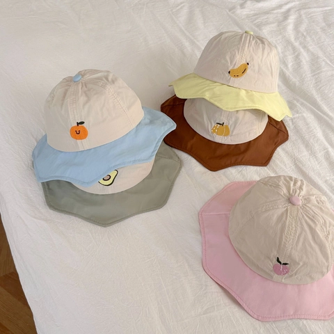 Cappello Alla Pescatora Bambini Ricamo Frutta Tesa Ondulata Protezione Solare Traspirante Esterno Per Piccoli Bambine Bambini