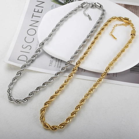 Set Gioielli Catena a Corda in Acciaio Inossidabile Placcato Oro 18K Set Collana e Braccialetto per Uomo Donna