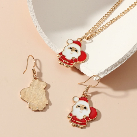 Collier Et Boucles D'oreilles De Noël Dessin Animé Émail Alliage Strass Père Noël Bonhomme De Neige Arbre Flocon Bijoux
