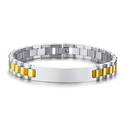 Polished Stainless Steel Watchband Bracelet With Curved Plate Geometric Link Chain For Men Women Trendy Metallic Unisex Jewelry