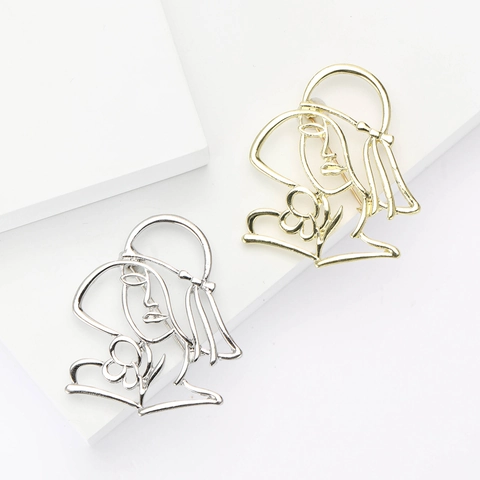 Abstrakte Linienkunst Frau Porträt Brosche Hohl Metall Gesichtsprofil Pin Gold Silber Mode Schmuck Für Damen Mantel