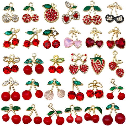 Ciondoli Frutta Ciliegia Fragola Lega Di Zinco Strass Smalto Pendenti Per DIY Creazione Di Gioielli Collane Orecchini Accessori