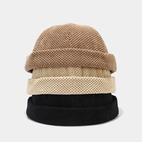 Strick Docker Hut Randlose Matrosenmütze Retro Waffelstruktur Warme Schädelkappe Verstellbar Für Herren Damen Herbst Winter