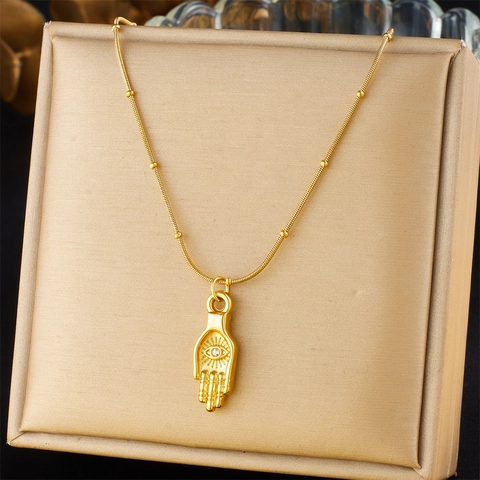 Hamsa Hand Evil Eye Anhänger Halskette Edelstahl Retro Glücksbringer Mode Schmuck Für Damen