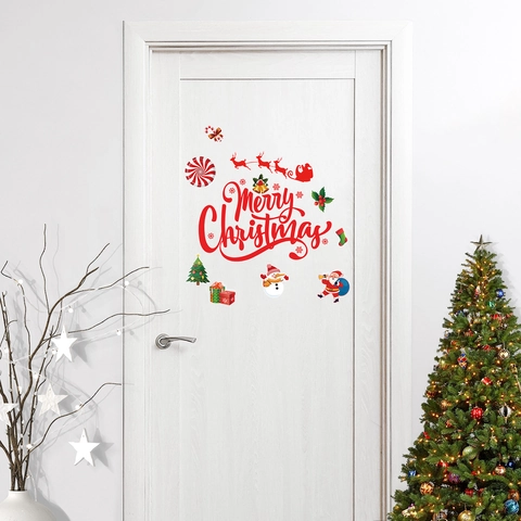 Frohe Weihnachten Wandaufkleber PVC Weihnachtsmann Schneemann Rentier Abziehbilder Für Zuhause Tür Fenster Feiertag Deko