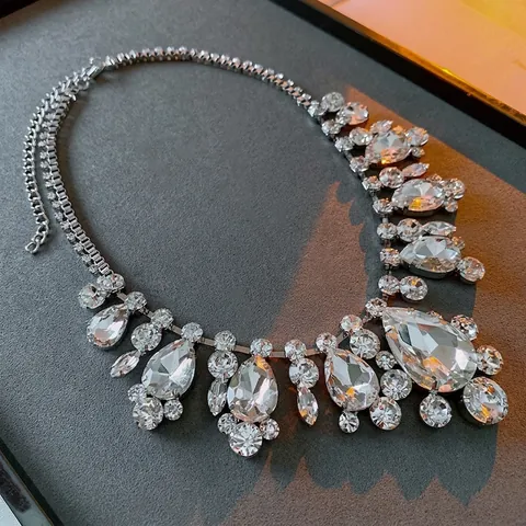Collar De Declaración Aleación Con Diamantes De Imitación Transparentes Gota De Agua Redondo Lujo Boda Joyas Para Mujer