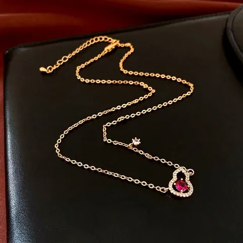 Elegante Collana Con Pendente A Cuore Rame Placcato Oro Zircone Rosso Bianco Gioielli Alla Moda Per Donna