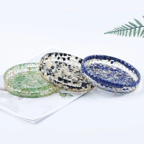 Ronde Hars Sieradenschaal Met Natuurlijke Kristalstenen En Bladgoud Transparante Decoratieve Opbergschaal Voor Huisdecor