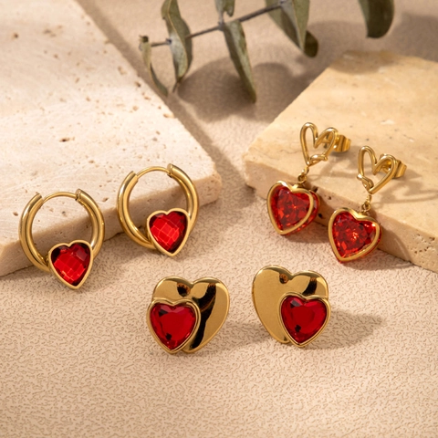 Pendientes De Gota Con Colgante De Corazón Rojo Oro Acero Inoxidable Circón Moda Lujo Para Mujeres Con Poste De Acero Inoxidable