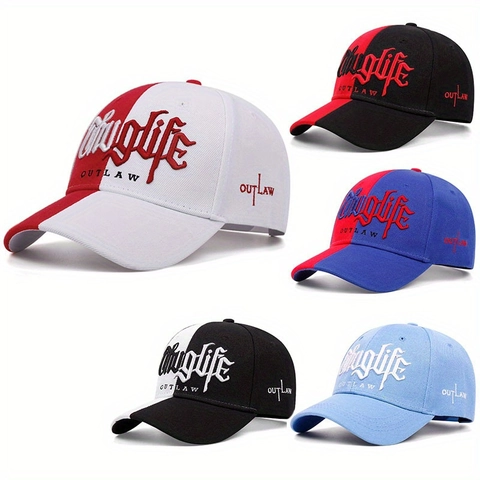 Casquette de Baseball en Acrylique Brodé Thuglife Outlaw Lettre pour Hommes Femmes Hip Hop Bicolore Ajustable Chapeau