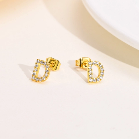 Initial Letter Stud Earrings Copper IP Gold Plated AAA Cubic Zirconia Minimalist Personalized Jewelry For Women