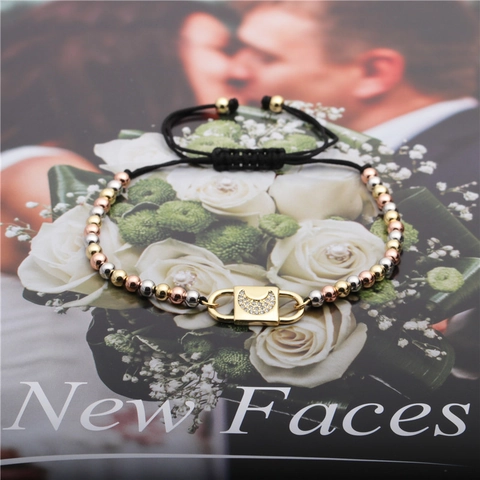 Moon Pendant Adjustable Bracelet Copper Micro Pave Cubic Zirconia Tricolor Beads Black Rope Jewelry For Women Men