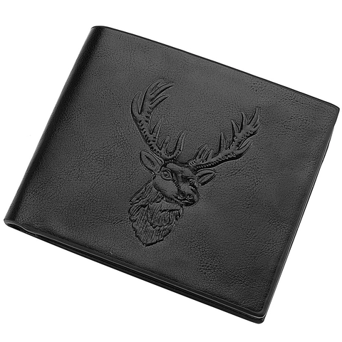 Herren Kurze Geldbörse Vintage PU Leder Hirschkopf Geprägt Bi-fold Mehrere Kartenslots Business Große Kapazität