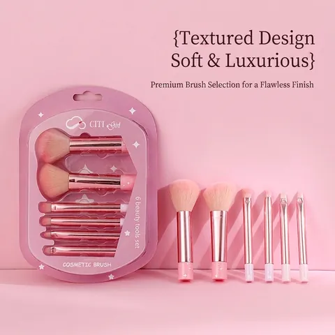 Rosa Make-up Pinsel Weiche Synthetikfaserborsten Aluminiumrohr Tragbare Kosmetik Beauty Tools Stern Herz Muster