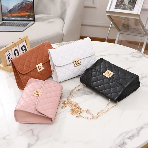 Borsa Tracolla Trapuntata Pelle PU Donna Catena Dorata Patta Piccola Borsa Quadrata Elegante Quotidiano