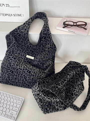 Borsa A Spalla Leopardata Donna Tote Bag Scamosciata Grande Capacità Retro Moda Casual Pendolare