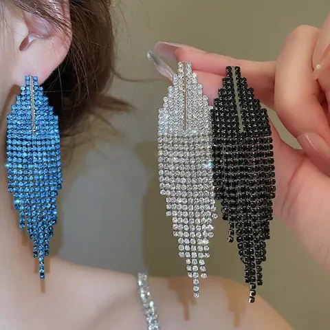 Geometrische Trapez Lange Quasten Ohrhänger Strass Kupfer Schmuck Mit 925 Sterling Silber Ohrstecker Luxus