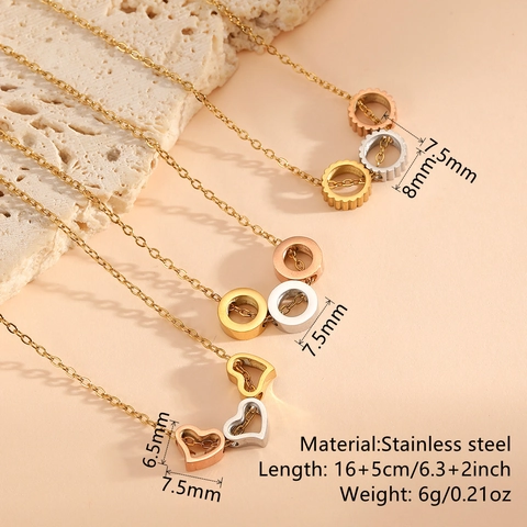 Three-Color Heart Gear Ring Pendant Necklace And Bracelet Stainless Steel Hollow Geometric Fashion Jewelry For Women