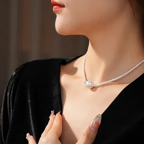 Elegante Collana Di Künstliche Perle Sintetiche Con Pendente Di Perla Artificial Grande Accento In Zircone Lega Rame Catena Clavicola Stile Vintage Francese
