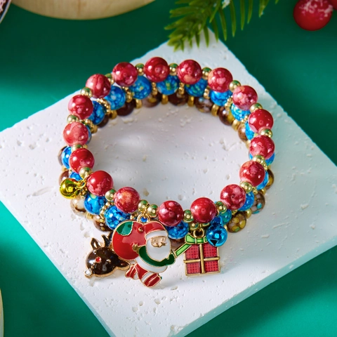 Pulseras De Cuentas De Navidad Colgantes De Aleación Papá Noel Muñeco De Nieve Reno Joyería De Moda Para Mujeres