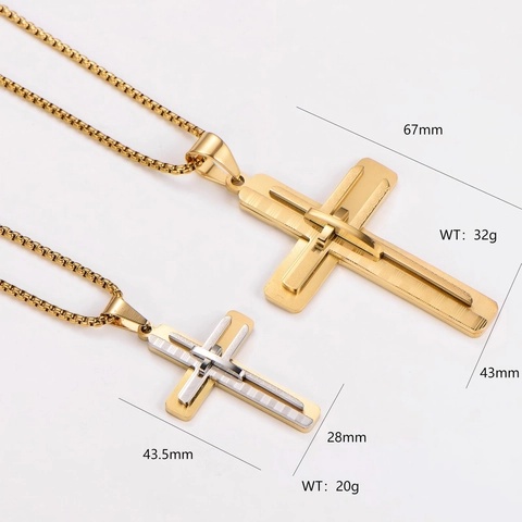 Collar Con Colgante De Cruz Acero Inoxidable 304 3D Religioso Estilo Hip Hop Joyería Accesorio Retro Para Hombres Mujeres