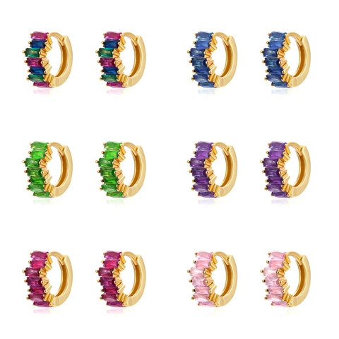 Huggie Hoop Earrings Baguette Cut Zircon Geometric Copper Ear Buckle With 925 Sterling Silver Earring Post For Women