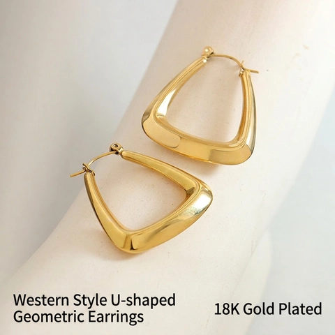 Orecchini A Cerchio Geometrici A Forma Di U Acciaio Al Titanio Placcato Oro 18K Stile Francese Minimalista Gioielli Di Moda