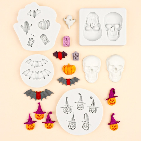 Halloween Silicone Cake Mold Pumpkin Skull Bat Ghost Shapes Fondant Chocolate Baking Tool DIY Dessert Decoration