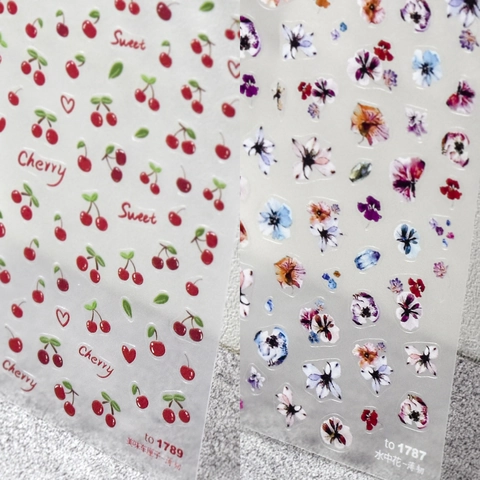 Nail Art Stickers Adhesive Ultra Thin Cherry Floral Pattern Relief Decoration DIY Manicure Decals For Women