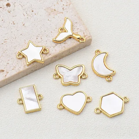 Connettori Gioielli DIY Rame Placcato Oro 18K Conchiglia Naturale Cuore Farfalla Stella Luna Forme Eleganti Per Bracciali