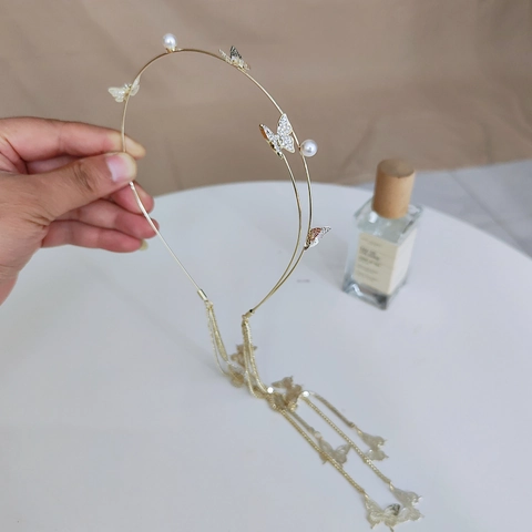 Diadema De Mariposa Con Diamantes De Imitación Cristal Borla Cadena Aleación Brillante Aro De Pelo Elegante Dulce Accesorios
