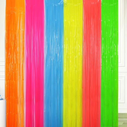 Neon Makronen Folien Fransenvorhang UV Fluoreszierender Party Hintergrund Lametta Streamer Für Geburtstag Hochzeit Dekoration