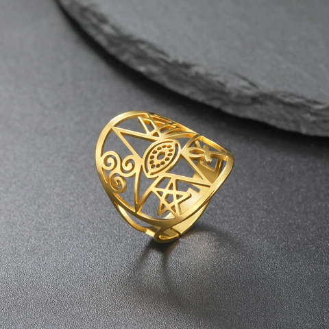 Anello Aperto In Acciaio Inossidabile Occhio Di Horus Stella Simbolo Ankh Vintage Punk Gioielli Regolabili