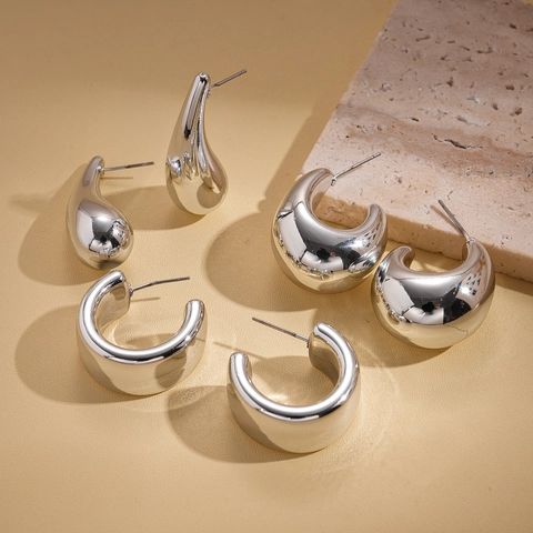 Geometric Teardrop C-Shaped Stud Earrings With Steel Earring Post Acrylic Mirror Finish Minimalist Jewelry Women