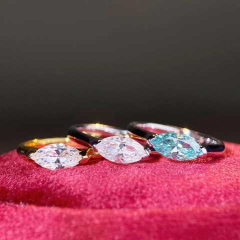 925 Sterling Silver Moissanite Ring For Women Marquise Cut Rhinestone Inlaid Gold Silver Plated Versatile Wedding Ring
